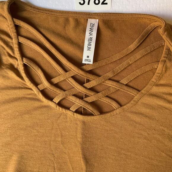 Zenana Premium Women Dress size M Relaxed Fit 3/4 Sleeve Stretchy Crew Neck Tan - Picture 6 of 10